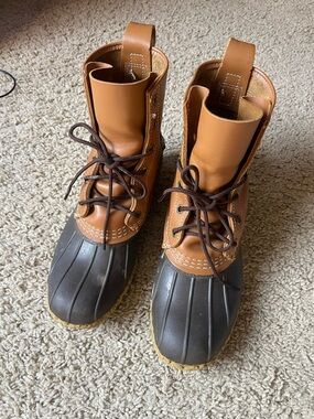L.L. Bean Two-Tone Duck Boots in Brown Leather & Black Rubber